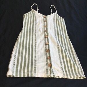 Rip Curl White and Olive Green Striped Mini Dress